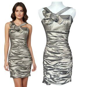 Jessica McClintock Mini Dress Metallic Bodycon Ruched Size 4